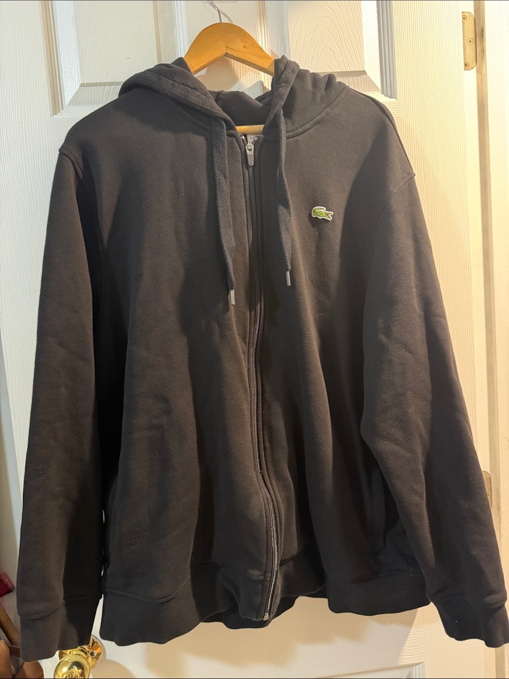 Lacoste Black Zip-Up Hoodie with Green Crocodile Logo